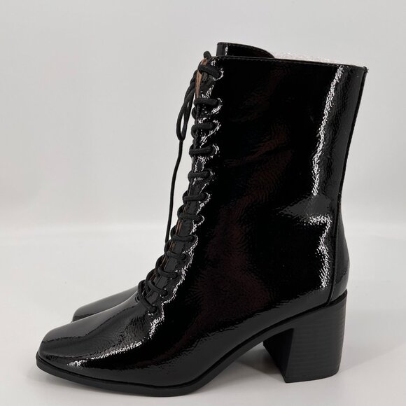 Journee Collection Covva Lace Up Boot Size 8.5 Black Faux Patent Leather - Picture 1 of 14